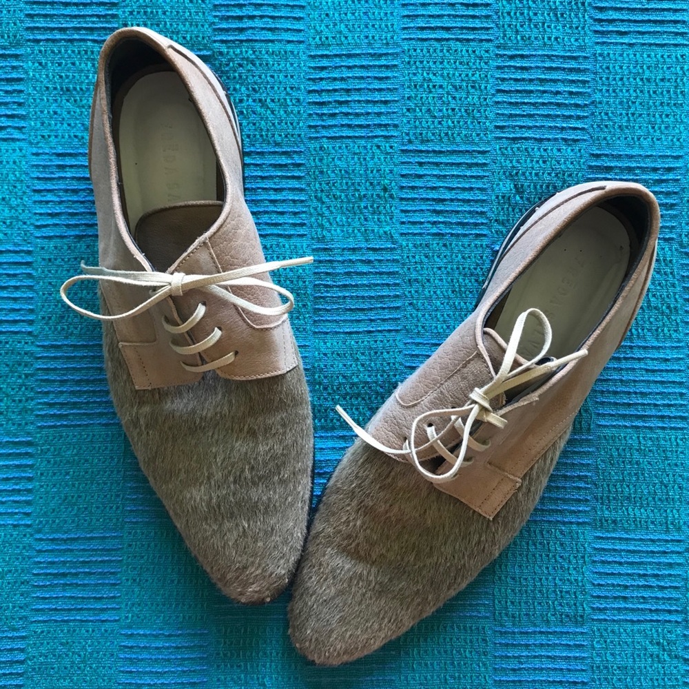 Freda Salvador Calf Hair and Leather Loafers